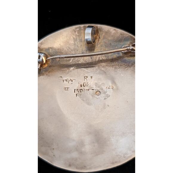 Vintage Peru 2" Round 925 Sterling 18K Gold Turquoise Inca Bird Brooch/Pendant - Picture 4 of 6